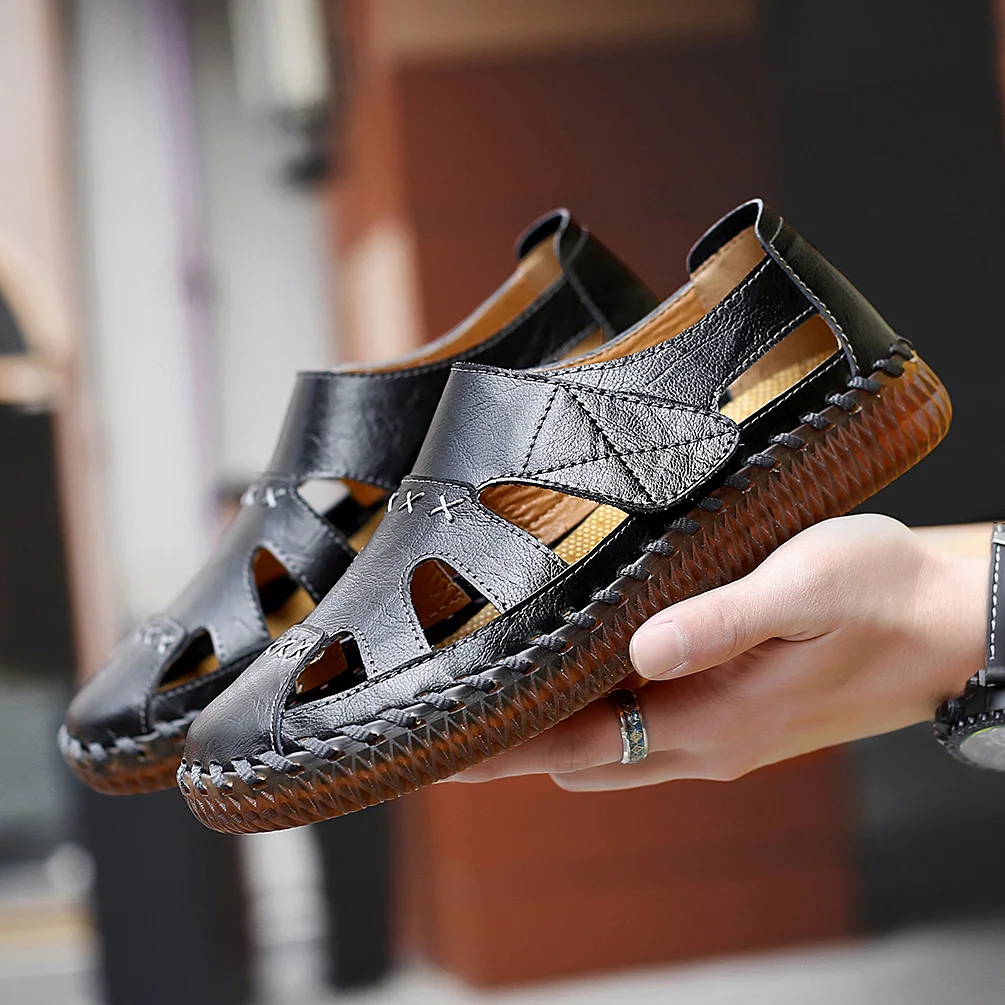 저렴한 남성용 샌들 신발, 큰 발 슬리퍼, 여름 통기성 정품 가죽 데드 리프트, 캐주얼 운전 해변 아빠 야외 부드러운 밑창 구매 남성용 샌들 신발, 큰 발 슬리퍼, 여름 통기성 정품 가죽 데드 리프트, 캐주얼 운전 해변 아빠 야외 부드러운 밑창