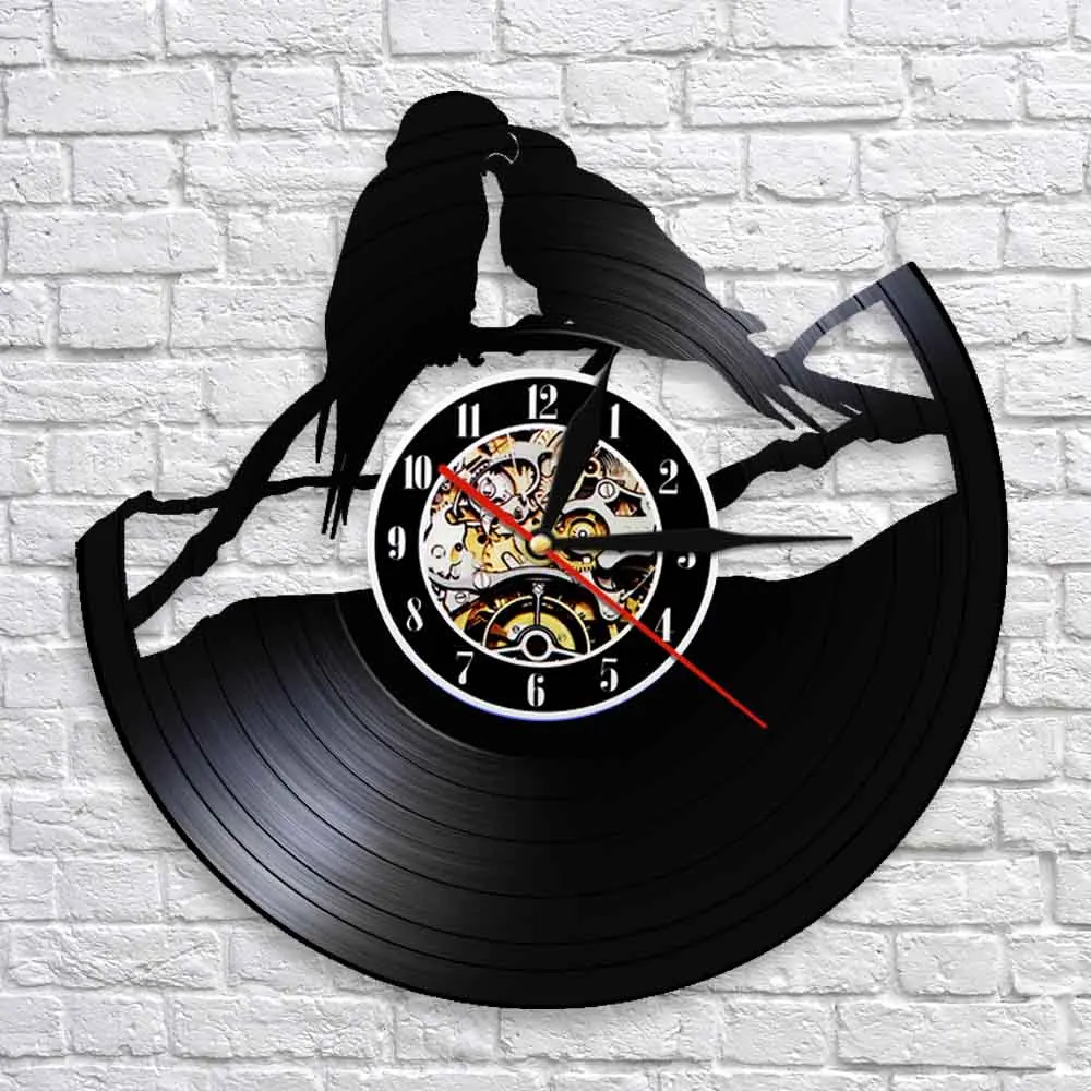 Настенные часы в виде попугаев на ветке с виниловой пластиной|Настенные часы| |