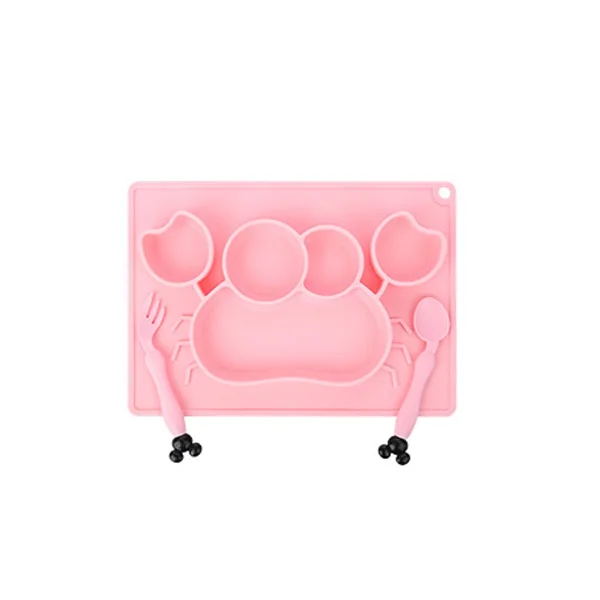 Pink Crab Детская картонная силиконовая чаша, Детская обучающая чаша, Детская силиконовая Нескользящая тарелка, пищевая чаша с присоской - Цвет: Pink Crab
