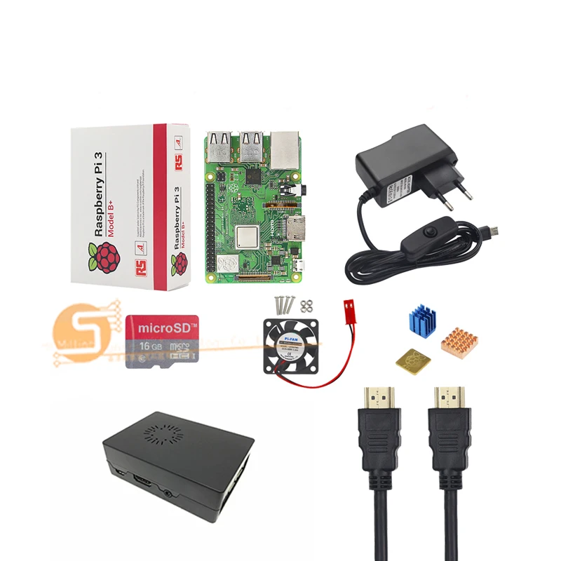 Raspberry Pi 3 Model B +/3 стартовый комплект UK + Корпус SD-карта на 16 /32 ГБ вентилятор адаптер
