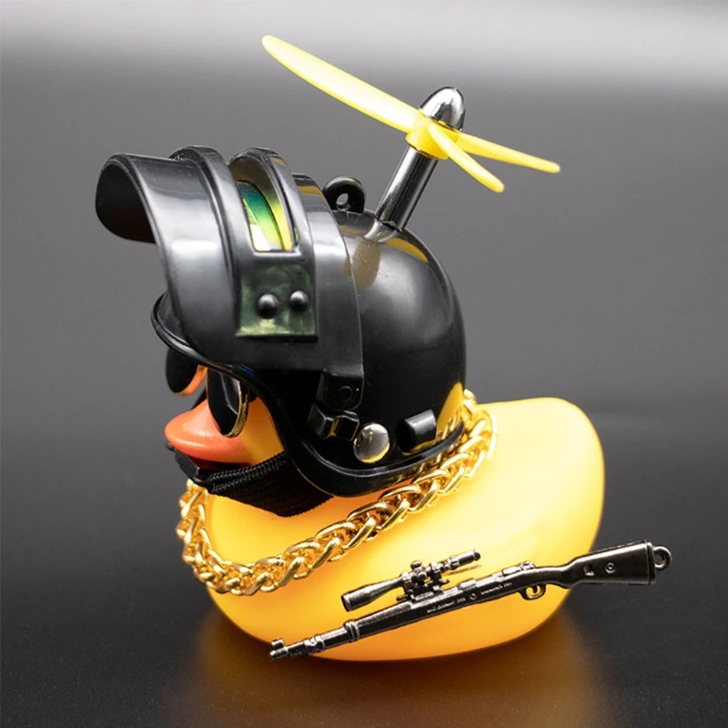 

Car Cute Little Yellow Duck With Helmet Handsome Dashboard Interior Decoration Accessories Propeller Wind-breaking Duck.