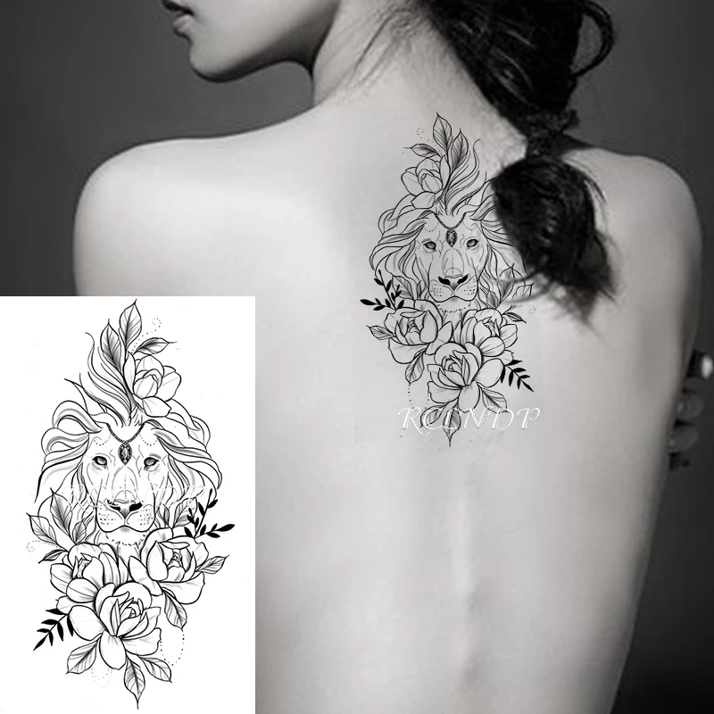 Waterproof Temporary Tattoo Sticker Lion Big Animal Rose Flower Fake Tatoo Flash Tatto Arm Back Leg Body Art for Women Men | Красота и
