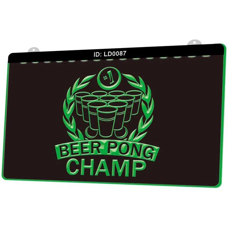 LD0087 Beer pong champ новый 3D гравировальный светодиодный световой знак несколько цветов
