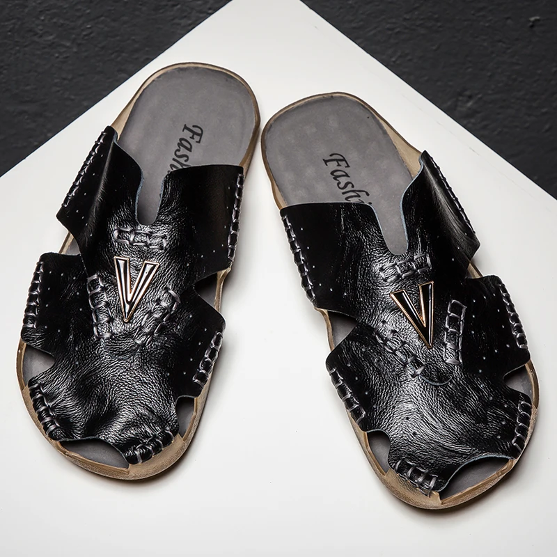 Мужские тапочки натуральная кожа повседневная обувь большие размеры 38 48