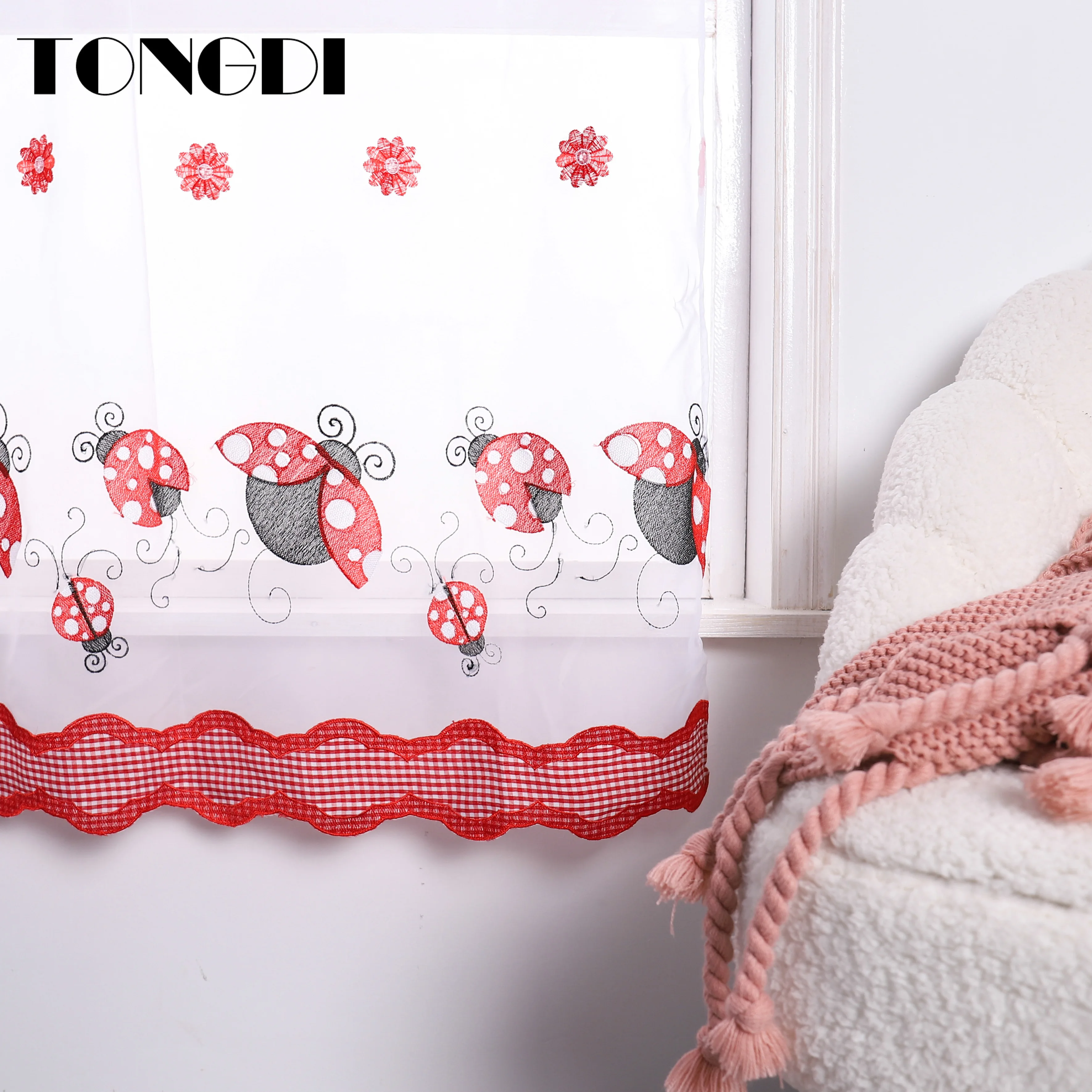 Домашние кухонные шторы TONGDI короткие яруса с вышитыми животными из белого тюля
