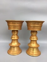 10chinese folk collection old bronze gilt serving bowl oil lamp wax table candlestick a pair ornaments town house exorcism