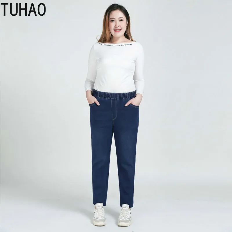 

TUHAO Mom Jeans Oversize 9XL 8XL 7XL Woman Jeans Elastic High Waist Casual Trousers Female Pencil Denim Pants Pantalones Jeans