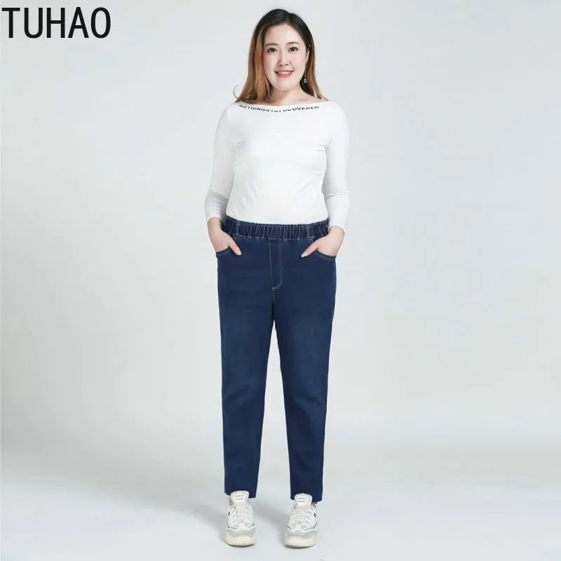 TUHAO Mom джинсы размера плюс 9XL 8XL 7XL женские эластичные с высокой талией