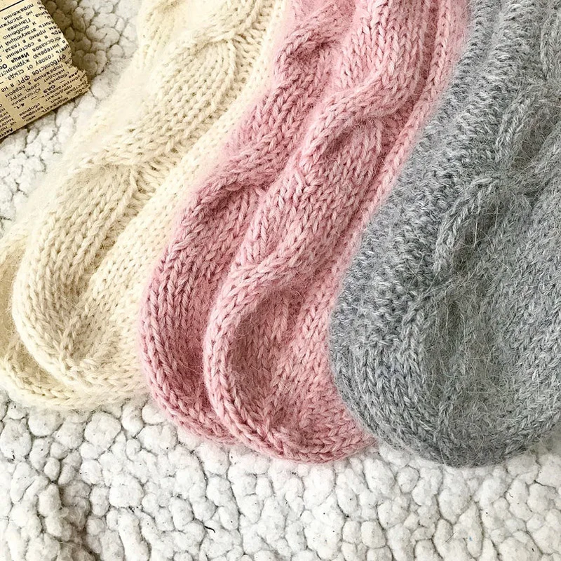 Женские носки вязаные повседневные для девочек розовые серые белые плотные