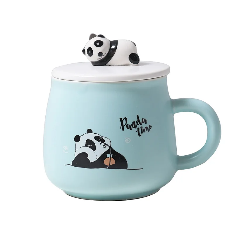 3D cartoon cute panda creative ceramic cup with lid spoon office couple mug coffee | Дом и сад