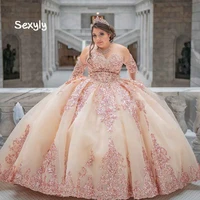 sparkly rose gold quinceanera dresses 2022 plus size ball gown sequin prom dresses elegant party dress of sweet 15 year princess