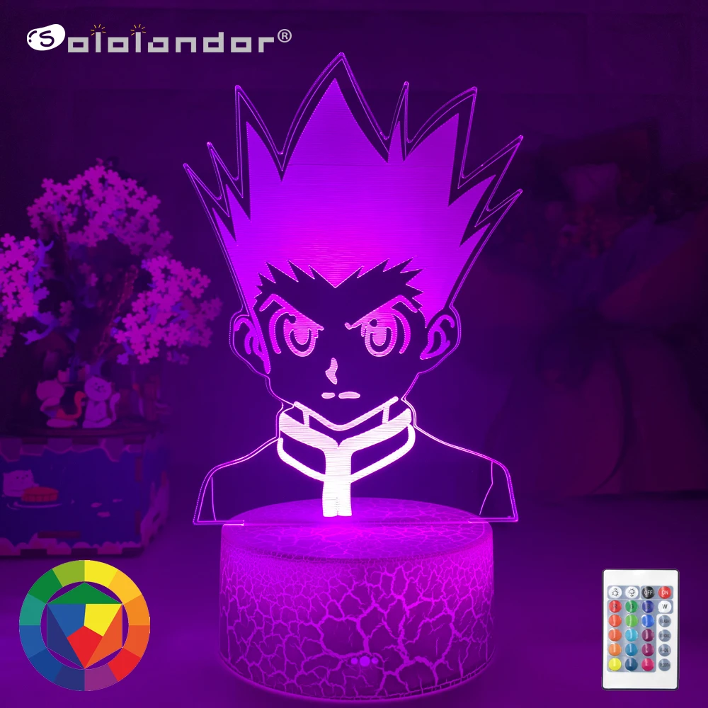 

New Kid Night Light Gon Freecss Figure Led Battery Powered Nightlight for Child Bedroom Decor 3d Lamp Anime Hunter X Hunter Gift