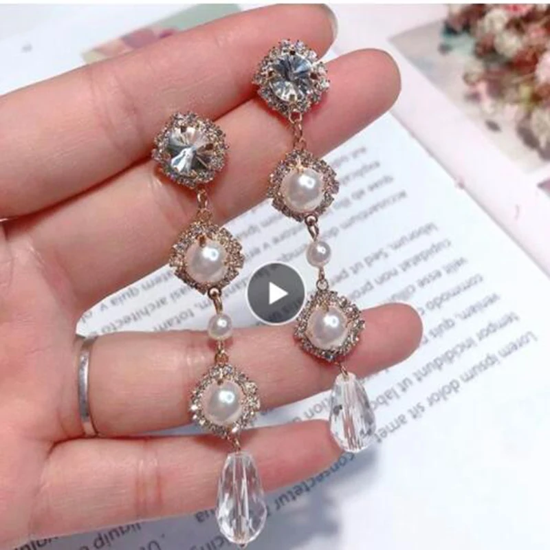 Новые корейские серьги с искусственным жемчугом элегантный кристалл горного