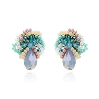 trendy crystal stud earrings for women and girls new arrived handmade beaded statement earrings party prom jewelry 3312