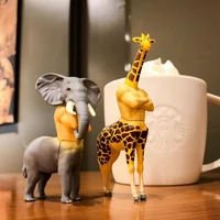 funny cute human animals gashapon toys lion elephant giraffe zebra otter creative action figure model ornaments toys