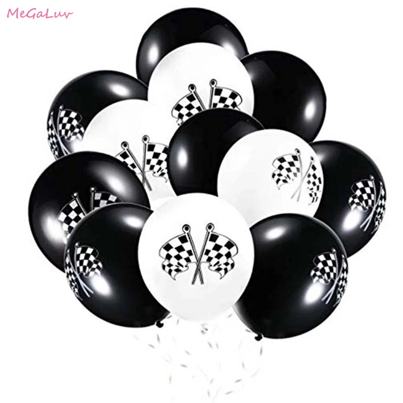 

10pcs 12inch Black White Racing Flag Latex Balloons Checkered Racing Flags Ballons Race Car Theme Party Decoration Globos