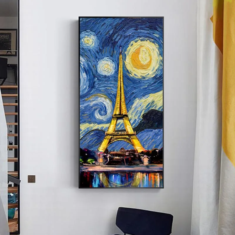 Звездная ночь с Башней холст художественная Настенная роспись современный Париж