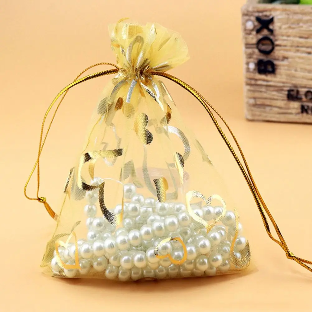 Подарочные сумки из органзы с узором в виде сердца подарочные на шнурке для