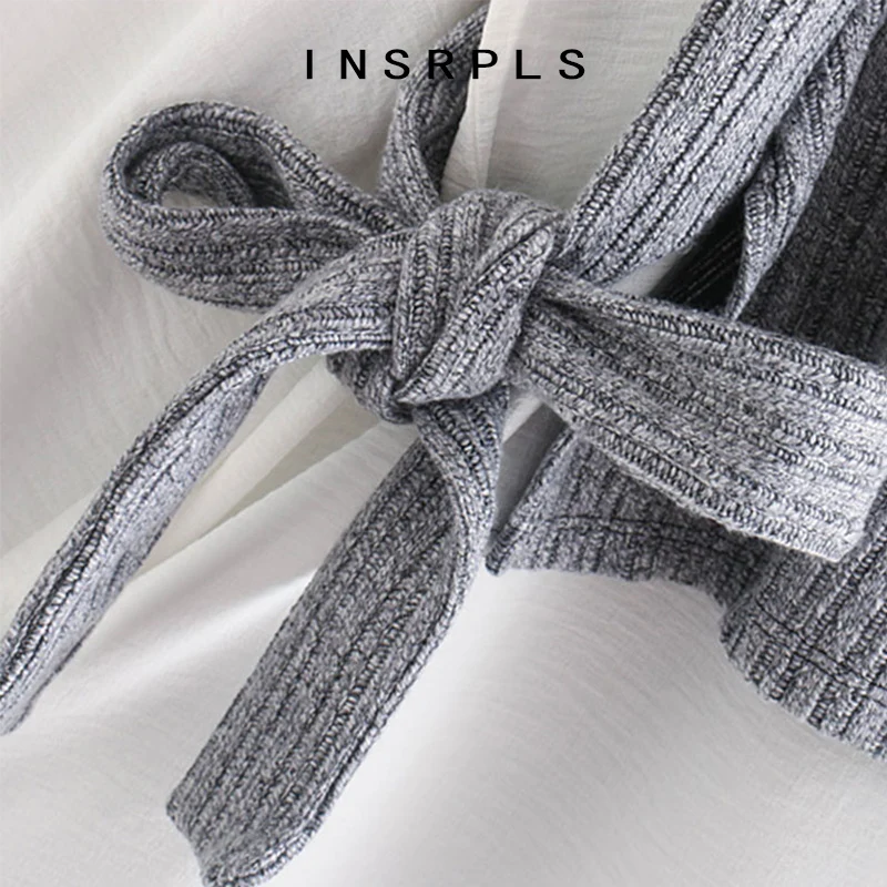 

INSRPLS Women Fashion With Bow Tied Patchwork Loose Blouses Vintage Long Sleeve Elastic Trim Female Shirts Chic Tops