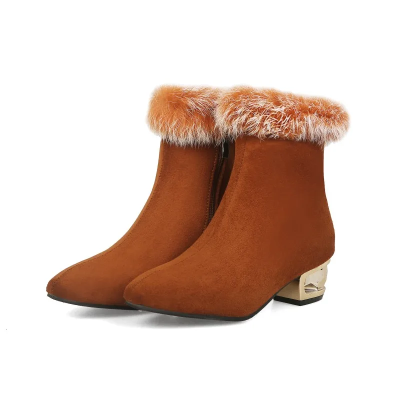 Сапоги большого размера на среднем каблуке с квадратной головкой замшевые