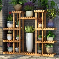multi tiers flower plant holder stand rack wooden plant stand balcony garden bonsai display shelf with wheel planting tools kit