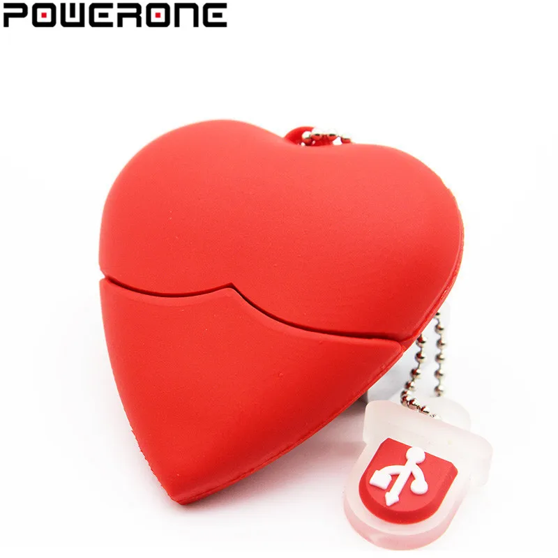 POWERONE Red heart usb флешка пластиковая Флешка 4 ГБ 16 32 64 флеш накопитель pendriver флэш диск