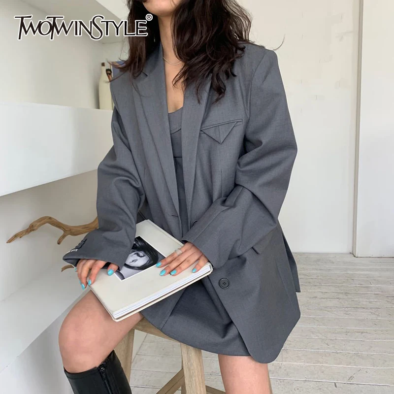 

Женский блейзер TWOTWINSTYLE, весенний, свободный, с длинным рукавом, в Корейском стиле, новинка 2021