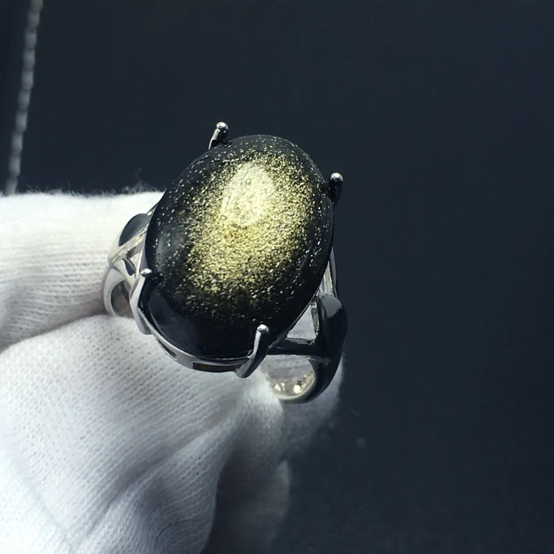 Крупный натуральный кольца CSJ с обсидианом из серебра 925 пробы золотыми глазами