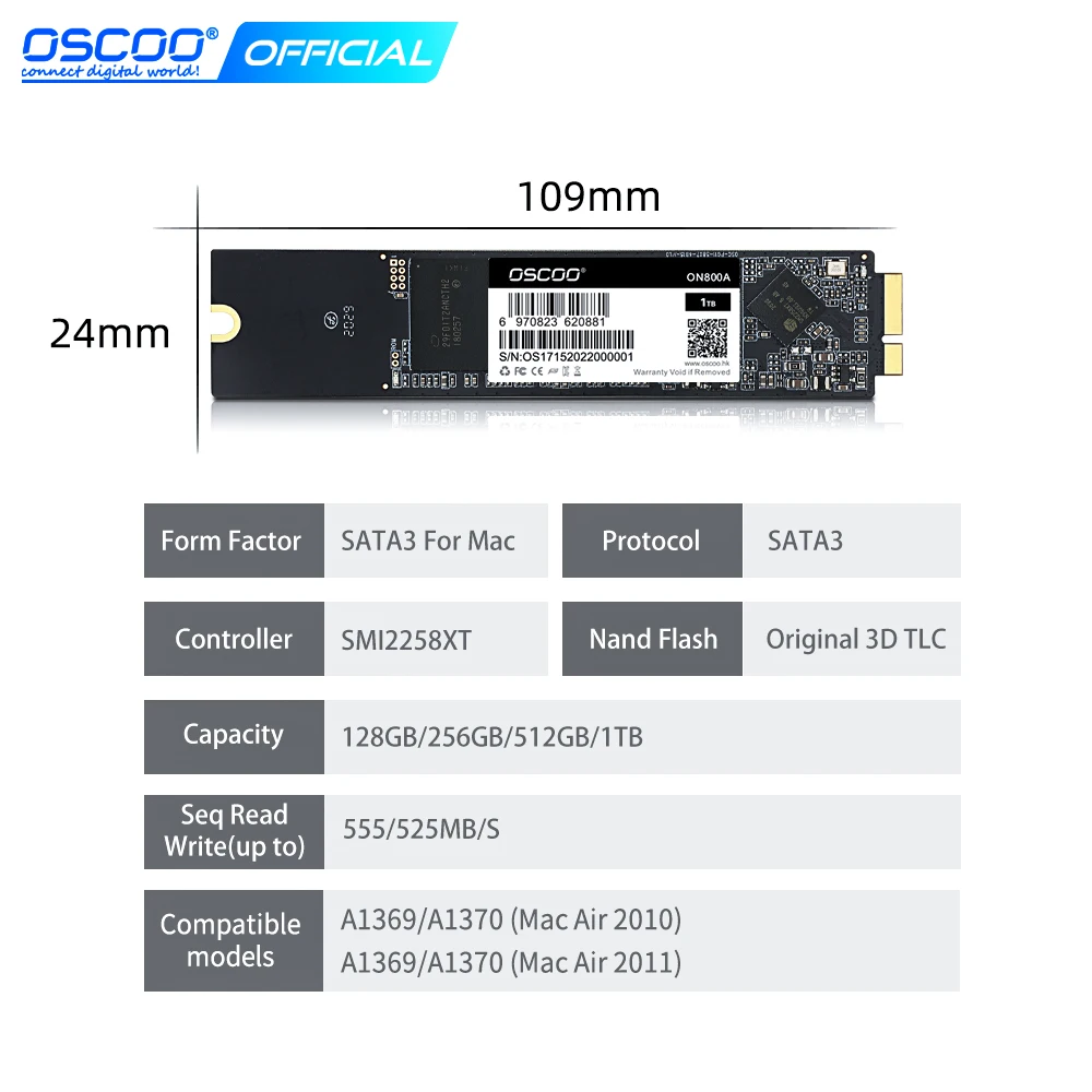 Жесткий диск Oscoo SSD 128 ГБ 256 512 1 ТБ для Macbook 2011 A1369 A1370 жесткий 2010 Apple macbook | Компьютеры и