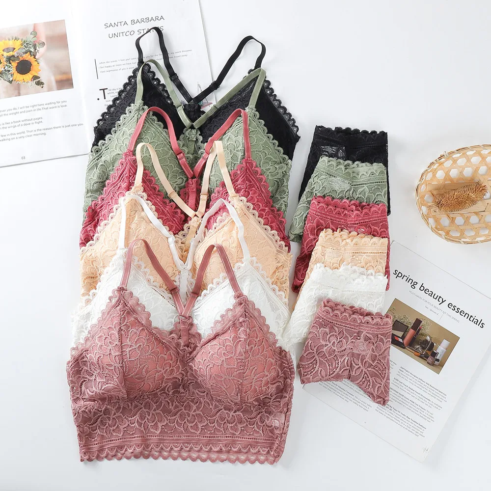 Women Lace Bra Sets Seamless Underwear Backless Vest Sexy Panties Lingerie Padded Bralette Ultrathin Briefs Female Intimates New