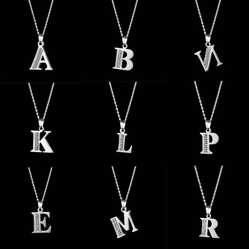 

Women Men Silver Color 26 Initial Letters Stainless Steel Zircon A-Z Alphabet Pendant Necklace Initials Name Necklace Jewelry