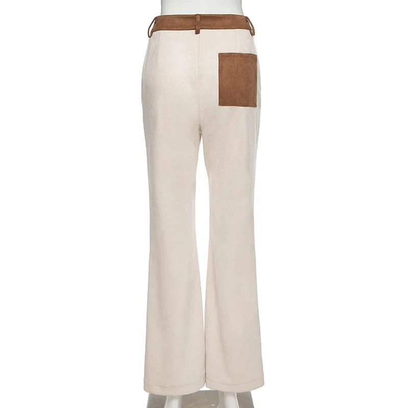

XBUEN Patchwork Flare Pants Spring Women Loose Button High Waist Fashion Trousers 2021 Slim Casual Panelled Long Pantalon Autumn