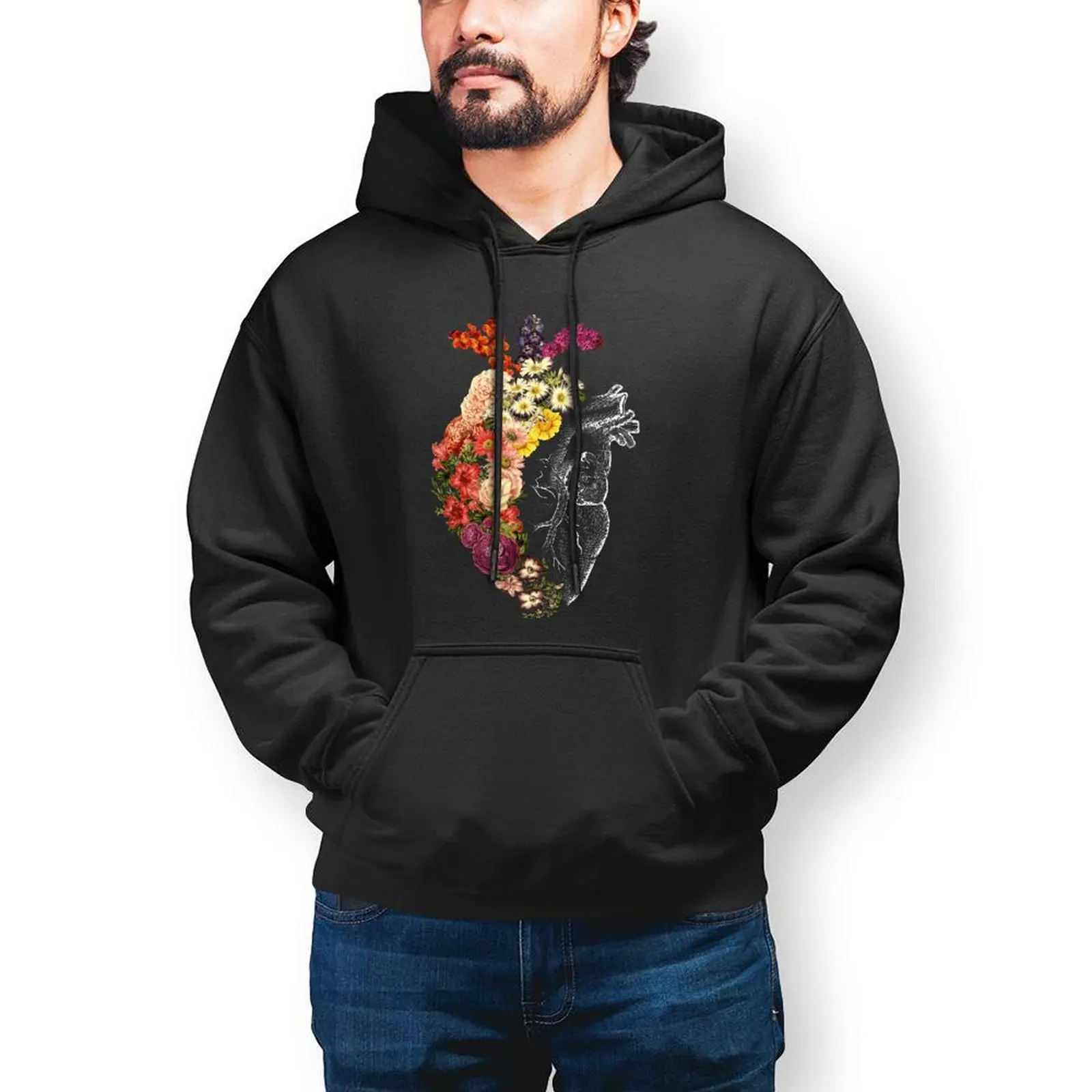 

Rose Hoodie Casual Long Length Cotton Hoodies Men Warm Outdoor Pullover Hoodie XXL