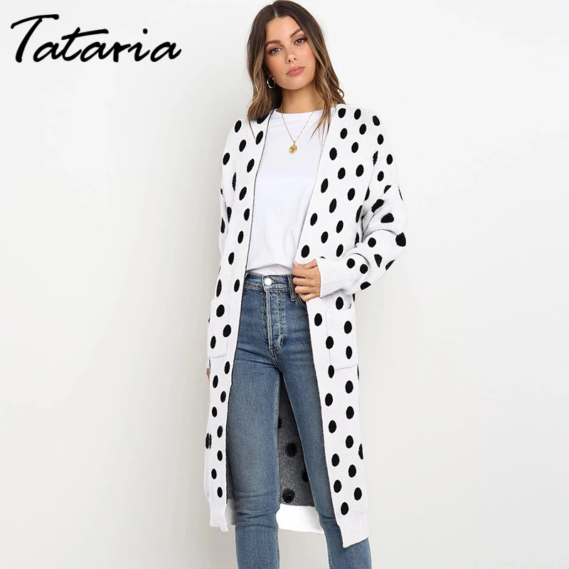 Женский вязаный кардиган с длинным рукавом Tataria Леопардовый длинный в горошек на