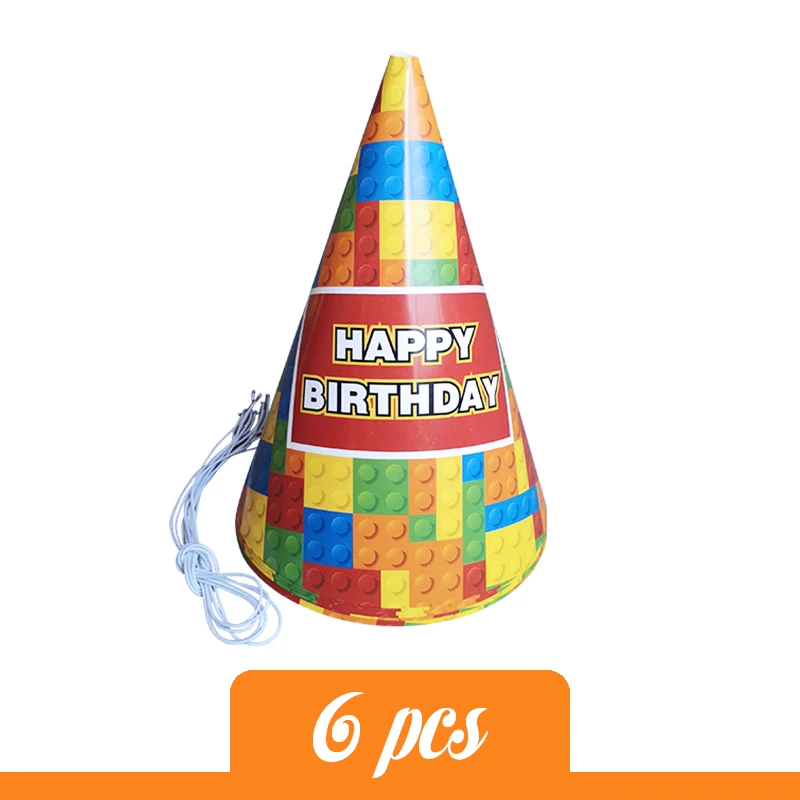Birthday hat Строительные блоки тематическая вечеринка на день рождения украшения Дети цвет строительные блоки украшение блок день рождения шляпа одноразовая посуда - Цвет: Birthday hat