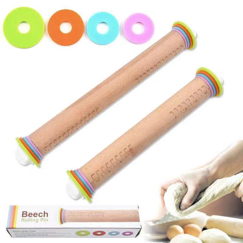 Adjustable Christmas Rolling Pin Kitchen Baking Wooden Rolling Pin with Scaled Flour Pastry Flour Sticks Kneading Tools