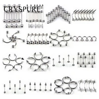 60 mixed sets of fashion stainless steel body piercing accessories lip stud tongue clip navel nails men women jewelry