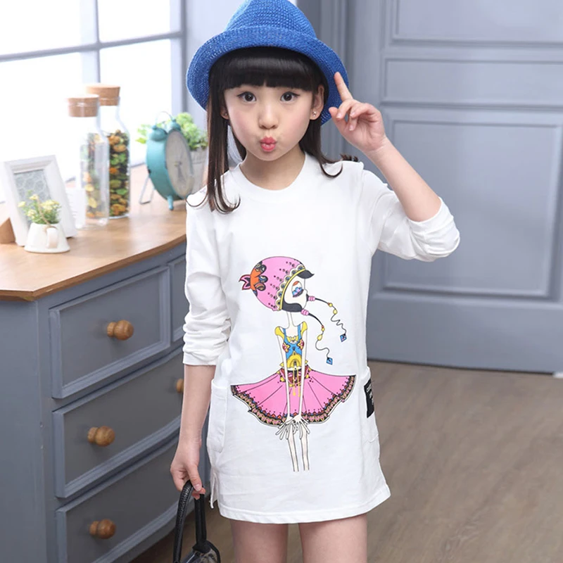 Детские футболки весенне-осенние хлопковые длинные рубашки с милым рисунком для