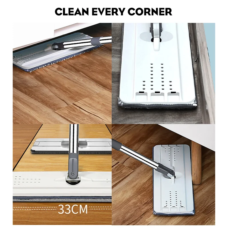

360 Rotation Lazy Flat Squeeze Mop Bucket with Microfiber Pads Replacement Handsfree Floor Cleaning Mop Wet/Dry Usage