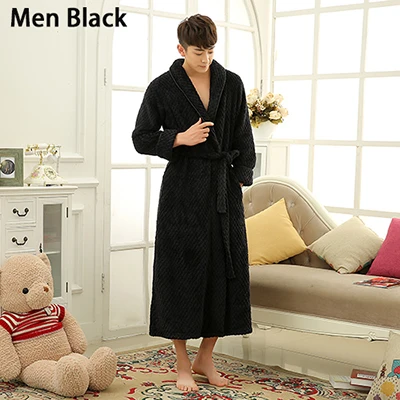 Men Black Лидер продаж, женское плотное вафельное длинное кимоно, банный халат для женщин, большой размер, женский халат, зимний халат для невесты, свадебные халаты - Цвет: Men Black