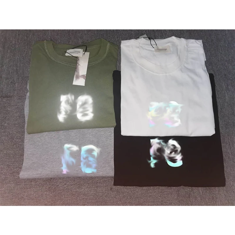 

Men T-Shirt Essentials 3M Reflective Streetwear Oversized Casual Short Sleeve Reflective Print Summer Style High Street T-Shirt