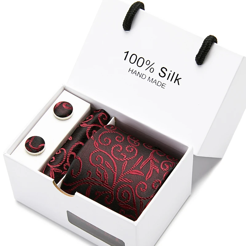 

Галстук Новинка жаккардовый плетеный 100% шелк фирменный галстук носовые Запонки Набор для свадьбы оптовая продажа Подарочная коробка галст...