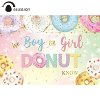 allenjoy 1st birthday party background gender reveal boy or girl we donut know gold sands pastel pink green backdrop photobooth