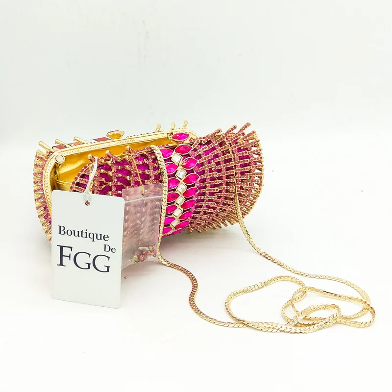 Женская вечерняя сумочка Boutique De FGG розовая пурпурно с кристаллами свадебная для