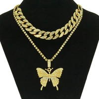 european and american ancient net red popular hip hop cuban chain big butterfly double clavicle neck mens necklace