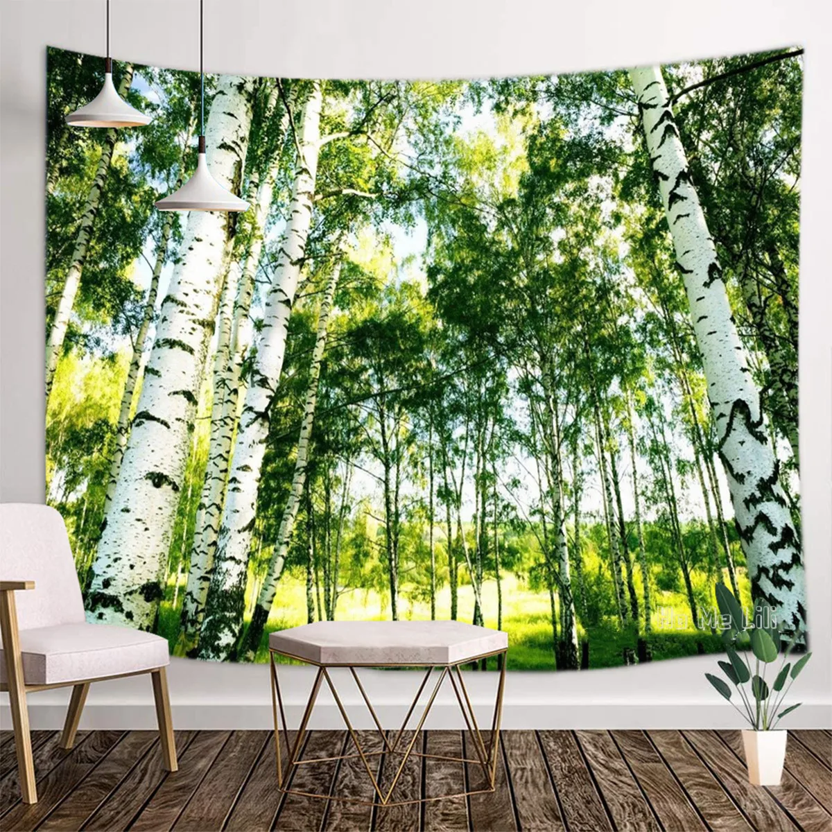 Tapiz de paisaje Natural verde, bosque de abedul plateado, accesorios de habitaci&oacute;n de dise&ntilde;o-2