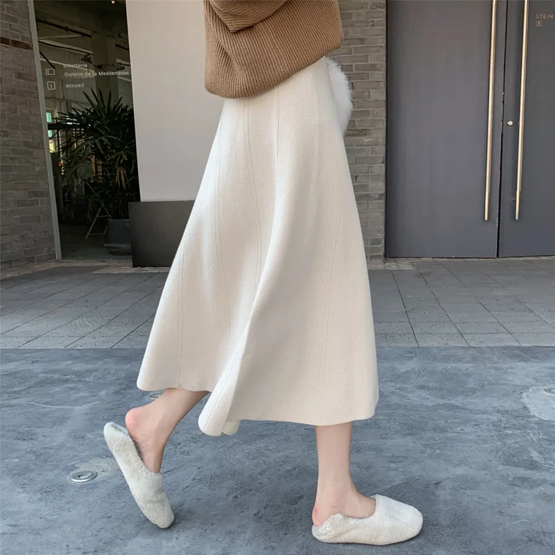 

Knitted Skirt Autumn Winter Women's High Waist Spring Autumn New Thick A-line Skirt Umbrella Skirt