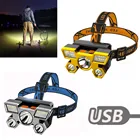 Головсветильник фонарь с 5 светодиодный одами, зарядка через USB, мощный Головной фонарь с 4 режимами, фонарик со встроенной литиевой батареей 1865O, фонарик