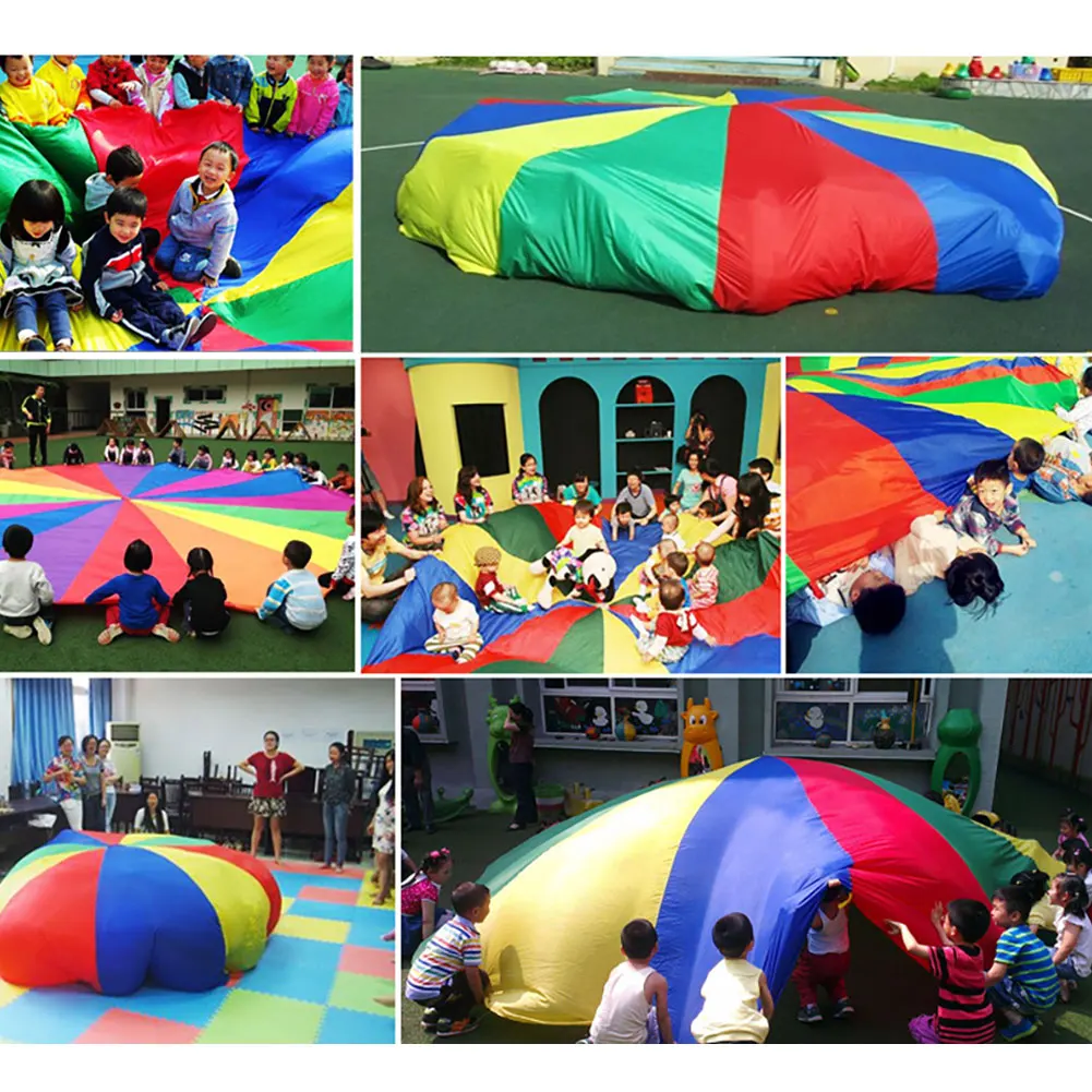 

2M/3.6M Diameter Outdoor Rainbow Umbrella Parachute Toy Jump-Sack Ballute Play Teamwork Game Toy For Kids Gift Hot Sale