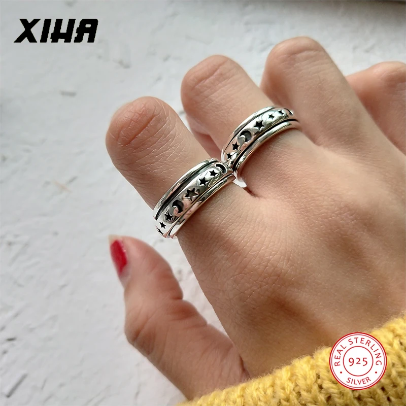 Женские кольца с полумесяцем и звездой винтажные вращающиеся из стерлингового